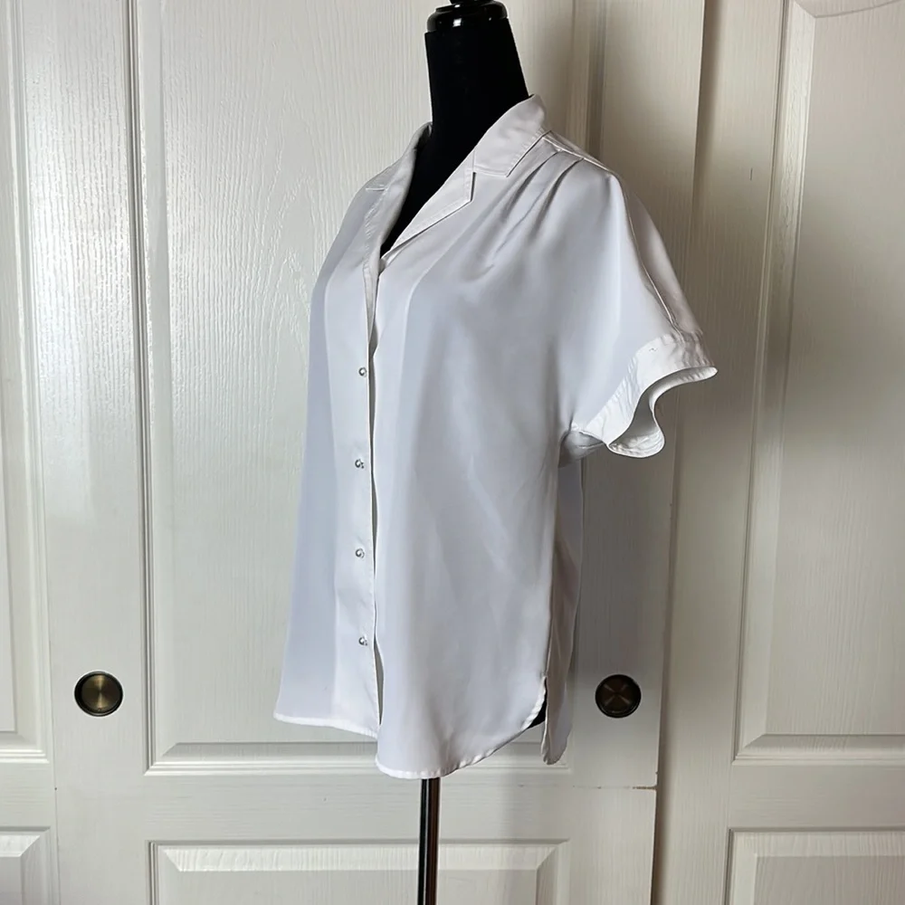 VINTAGE WHITE PEARL COLUMN STAR MOON BUTTON UP SHORT SLEEBE BLOUSE_2